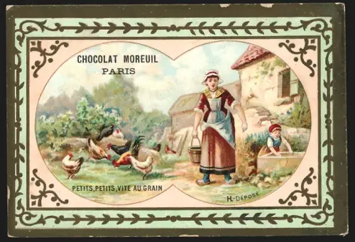 Sammelbild Liebig, Paris, Chocolat Moreuil, Petits, petits, vite au grain
