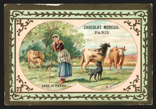 Sammelbild Liebig, Paris, Chocolat Moreuil, dans la péage