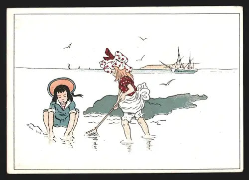 Sammelbild Liebig, Chocolat de la Havane, Zwei Kinder beim Fischen