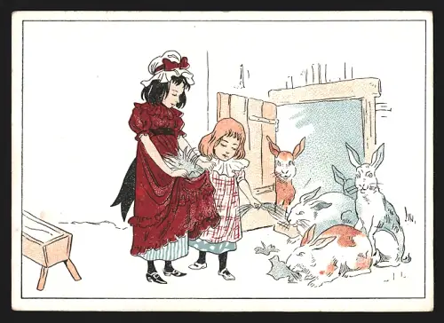 Sammelbild Liebig, Chocolat de la Havane, Kinder mit grossen Kaninchen
