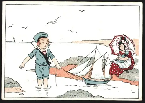 Sammelbild Liebig, Chocolat de la Havane, Kinder mit Spielzeugsegelschiff