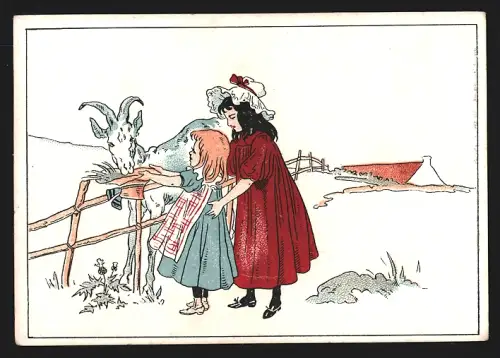 Sammelbild Liebig, Chocolat de la Havane, Kinder füttern eine Ziege
