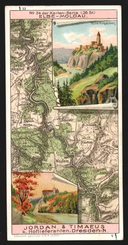 Sammelbild Dresden, Cacaopulver von Jordan & Timaeus, Landkarte Elbe-Moldau
