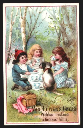 Sammelbild Can Houten`s Cacao, Kinder und Hund beim Picknick