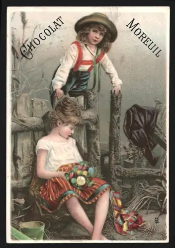 Sammelbild Paris, Chocolat Moreuil, Mädchen mit Blumenstrauss