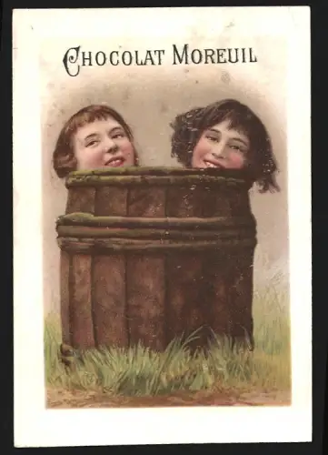 Sammelbild Paris, Chocolat Moreuil, Kinder in einem Fass