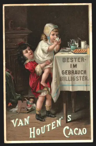 Sammelbild Van Houten`s Cacao, Mädchen hebt ihren Bruder an
