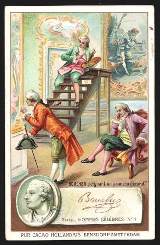 Sammelbild Amsterdam, Bensdorp, Cacao Pur Hollandais, Boucher peignant un panneau décoratif