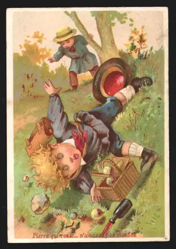 Sammelbild Chocolat Spécial, Junge stürzt einen Hang herunter