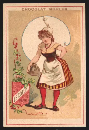 Sammelbild Paris, Chocolat Moreuil, Dame mit Vase in der Hand