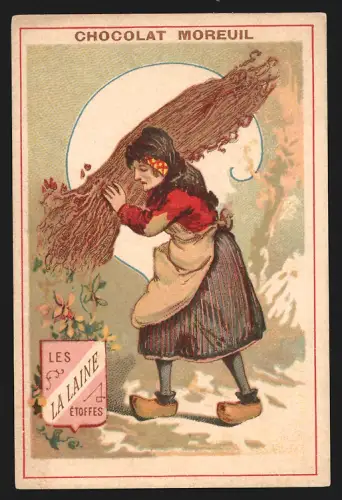Sammelbild Paris, Chocolat Moreuil, Dame in Holzschuhen bei der Arbeit