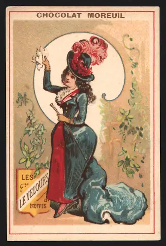 Sammelbild Paris, Chocolat Moreuil, Elegante Dame mit Hut