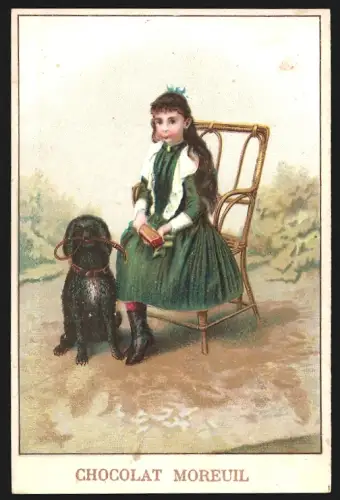 Sammelbild Paris, Chocolat Moreuil, Mädchen mit ihrem Hund