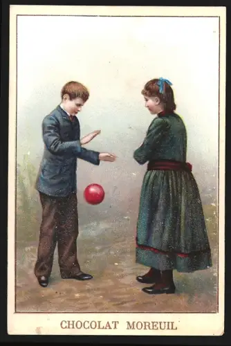 Sammelbild Paris, Chocolat Moreuil, Kinder spielen mit einem Ball