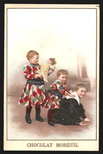 Sammelbild Paris, Chocolat Moreuil, Drei spielende Kinder