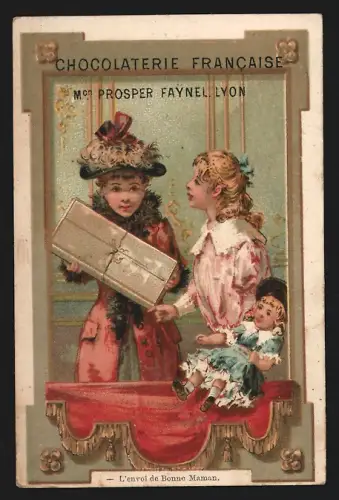 Sammelbild Lyon, Chocolaterie Francaise, Mon. Prosper Faynel, Frauen mit Paket