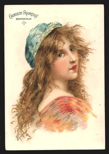 Sammelbild Bordeaux, Chocolat Francois, Fosse & Cie., Junge Frau im Porträt