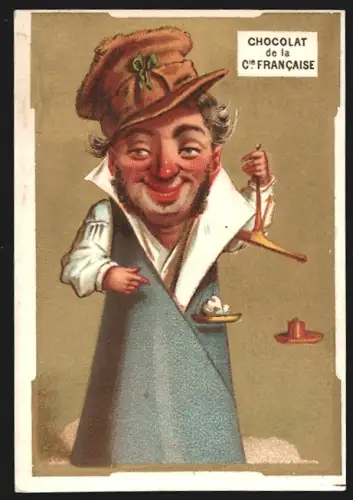 Sammelbild Paris, Chocolat de la Compagnie Francaise, 18. Boulevard de Sébastopol, Händler mit Waage