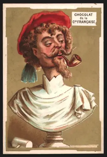 Sammelbild Paris, Chocolat de la Compagnie Francaise, 18. Boulevard de Sébastopol, Büste mit Pfeife