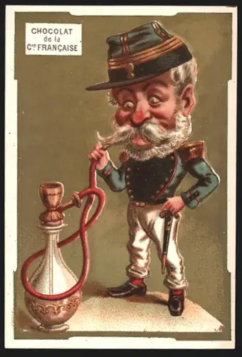 Sammelbild Paris, Chocolat de la Compagnie Francaise, 18. Boulevard de Sébastopol, Soldat mit Wasserpfeife