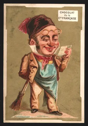 Sammelbild Paris, Chocolat de la Compagnie Francaise, 18. Boulevard de Sébastopol, Mann liest eine Karte