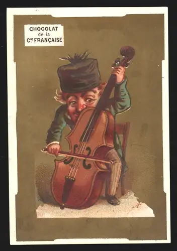 Sammelbild Paris, Chocolat de la Compagnie Francaise, 18. Boulevard de Sébastopol, Mann mit Cello