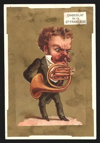 Sammelbild Paris, Chocolat de la Compagnie Francaise, Boulevard de Sebastopol 18, Bläser mit rotem Gesicht