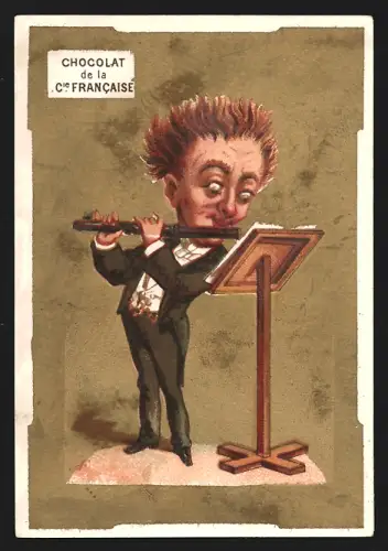 Sammelbild Paris, Chocolat de la Compagnie Francaise, Boulevard de Sebastopol 18, Mann mit Querflöte