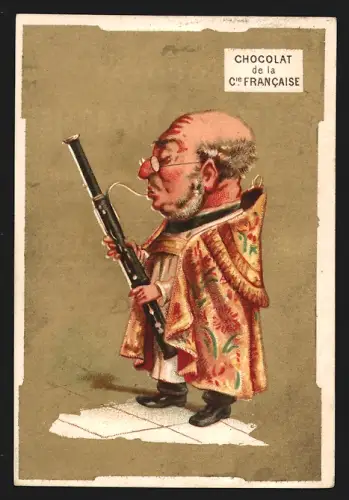 Sammelbild Paris, Chocolat de la Compagnie Francaise, Boulevard de Sebastopol 18, Musikant in bunter Robe