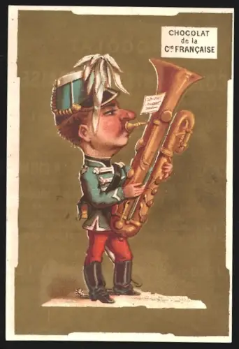 Sammelbild Paris, Chocolat de la Compagnie Francaise, Boulevard de Sebastopol 18, Musikant in Uniform