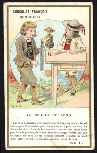 Sammelbild Bordeaux, Chocolat Francois, Zwei Kinder mit einem Spielzeug