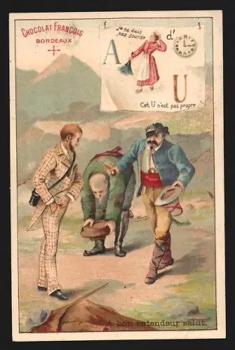 Sammelbild Bordeaux, Chocolat Francois, Männer begrüssen sich