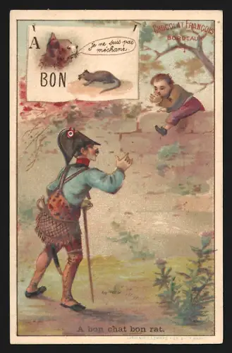 Sammelbild Bordeaux, Chocolat Francois, Kind flieht über eine Mauer