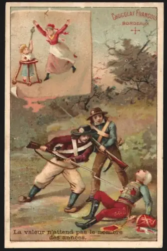 Sammelbild Bordeaux, Chocolat Francois, Soldaten im Kampf