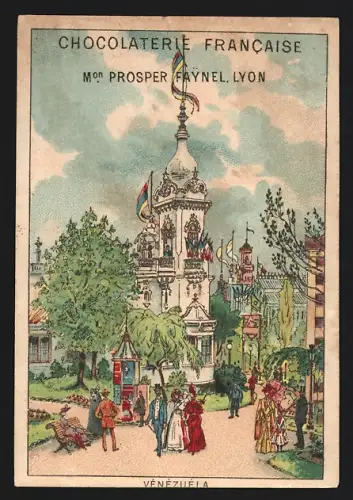 Sammelbild Lyon, Chocolatiere Francaise Faynel, Quai St. Antoine 29, Ausstellungspavillon Venezuela