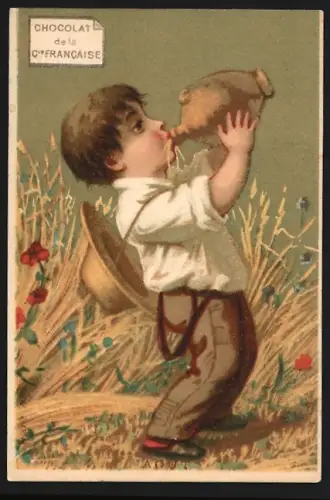 Sammelbild Paris, Chocolat de la Compagnie Francaise, Boulevard de Sebastopol 18, Junge trinkt aus einem Krug