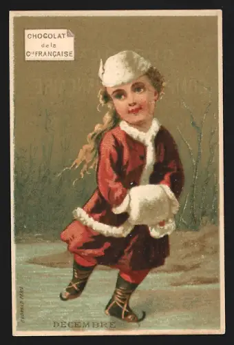 Sammelbild Paris, Chocolat de la Compagnie Francaise, Boulevard de Sebastopol 18, Mädchen bei Schlittschuhlaufen