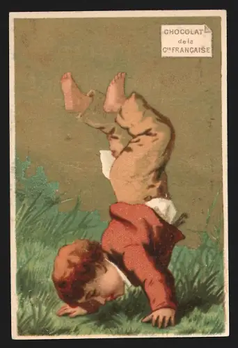 Sammelbild Paris, Chocolat de la Compagnie Francaise, Boulevard de Sebastopol 18, Junge macht einen Handstand