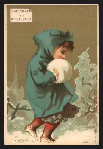 Sammelbild Paris, Chocolat de la Compagnie Francaise, Boulevard de Sebastopol 18, Kind in Winterkleidung