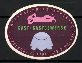 Reklamemarke Düsseldorf, Internationale Fachschau Gast und Gastgewerbe 1955, Tisch mit Tischdecke
