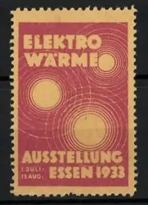 Reklamemarke Essen, Elektro Wärme Ausstellung 1933, Kreise und Wellenlinien
