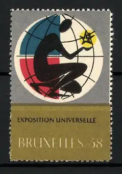 Reklamemarke Brüssel, Exposition Universelle 1958, Figur mit Globus und Blume
