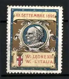 Reklamemarke Italien, Leone XIII, L`Italia, Porträt und Wappen