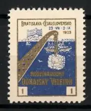 Reklamemarke Bratislava, Medzinárodný Dunajský Veletrh 1923, Schiff und Kran