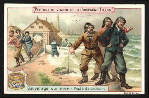 Sammelbild Liebig, Sauvetage sur mer, Poste de secours