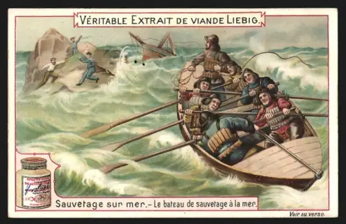 Sammelbild Liebig, Sauvetage sur mer, Le bateau de sauvetage à la mer