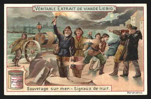 Sammelbild Liebig, Sauvetage sur mer, Signaux de nuit