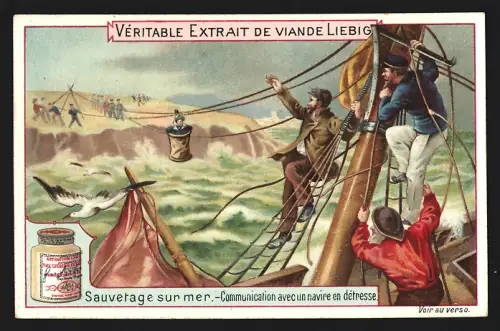 Sammelbild Liebig, Sauvetage sur mer, Communication avec un nacire en détresse