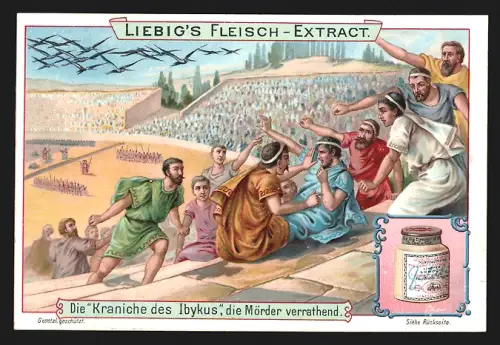 Sammelbild Liebig, Die Kraniche des Ibykus, die Mörder verrathend