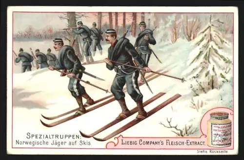 Sammelbild Liebig, Spezialtruppen, Norwegische Jäger auf Skis